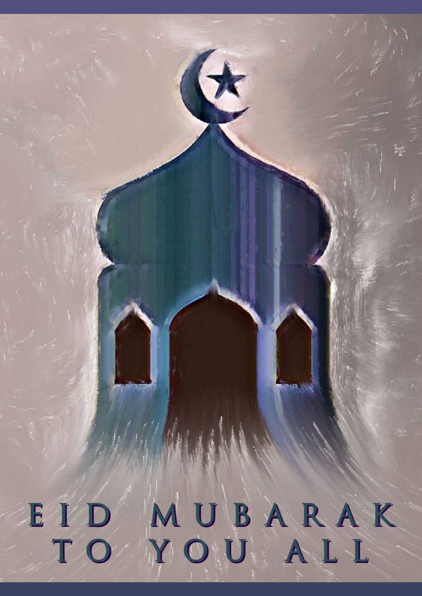 Eid Greeting Card with Mosque Silhouette