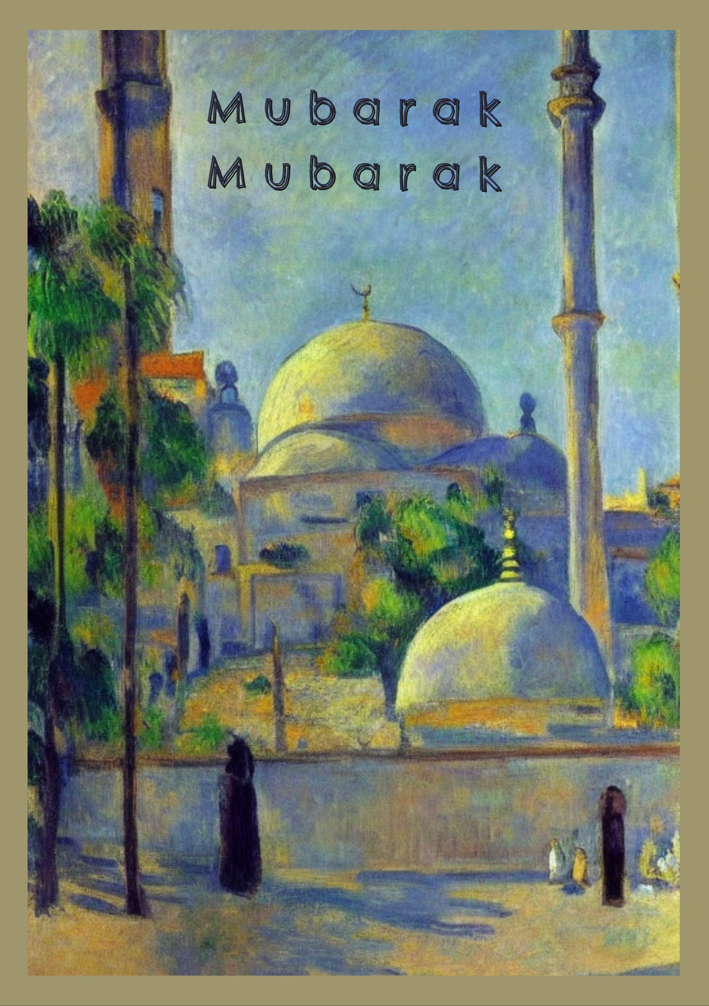 Pastel Drawing of Mosque with Mubarak Writing